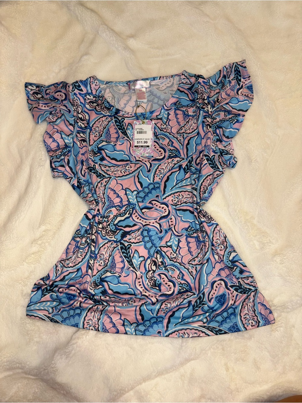 Casual Flutter Sleeve Top in Pink & Blue